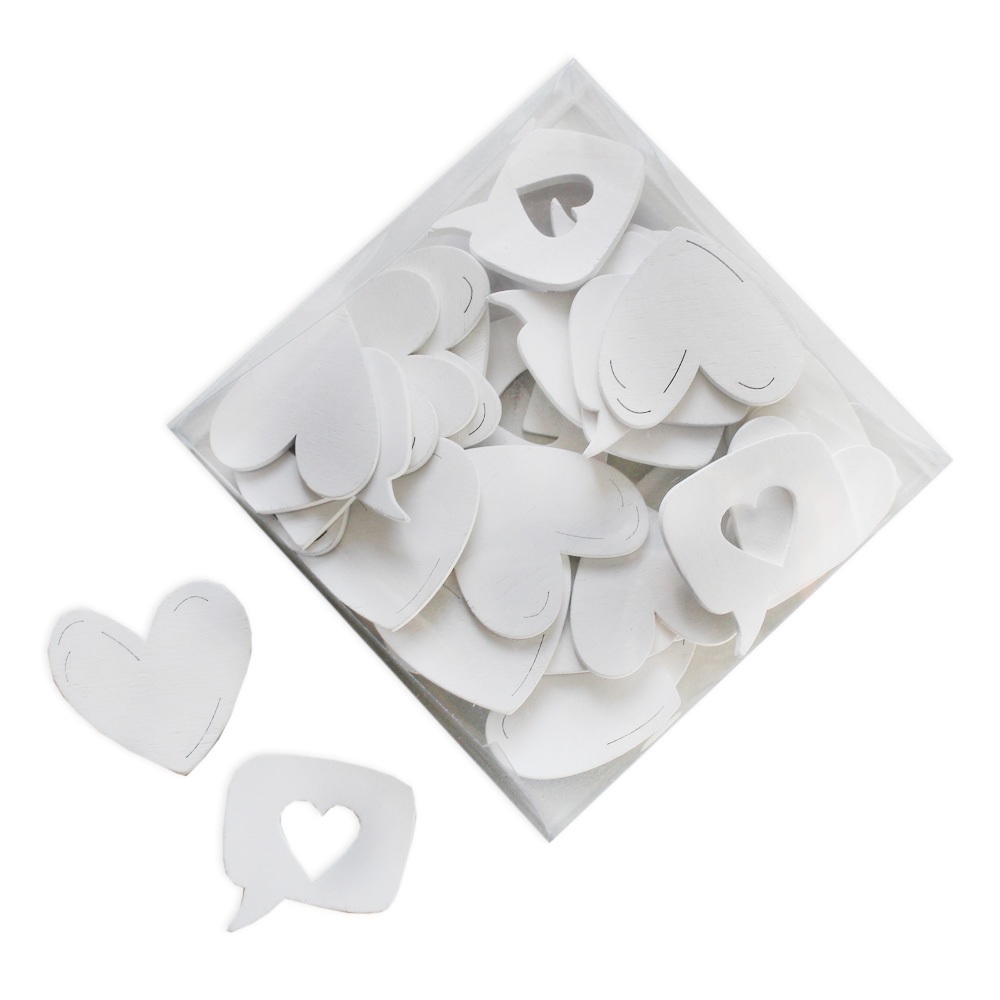 Srdce přízdoba dřevo 36ks 3,5cm bílá